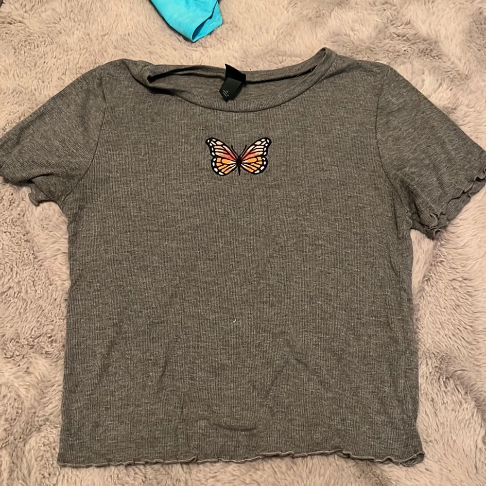 Grey Wild Fable butterfly Crop top. Size medium